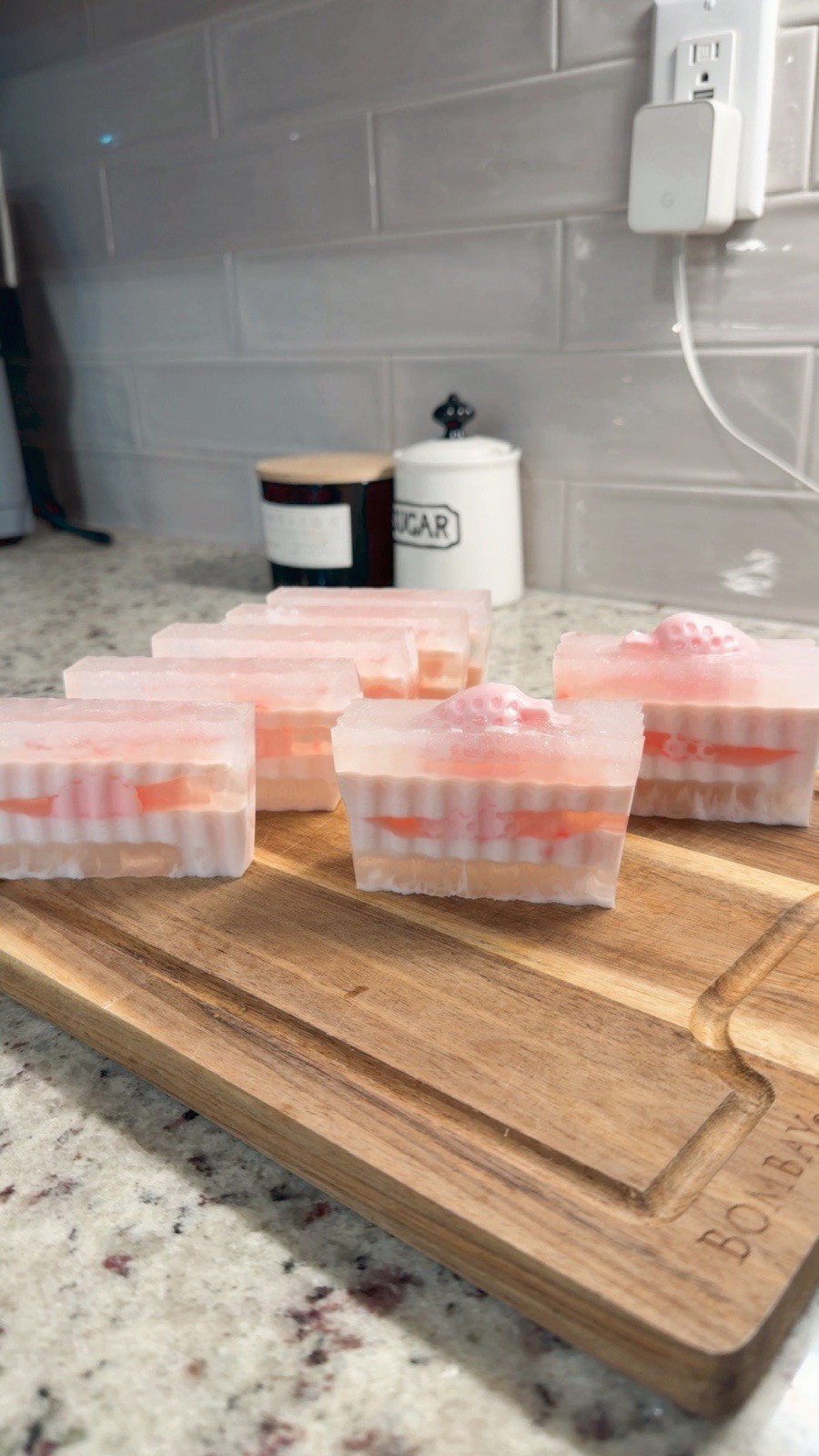 Pink & White Layered Striped Rectangular Body Bar Soap for Body & Hands