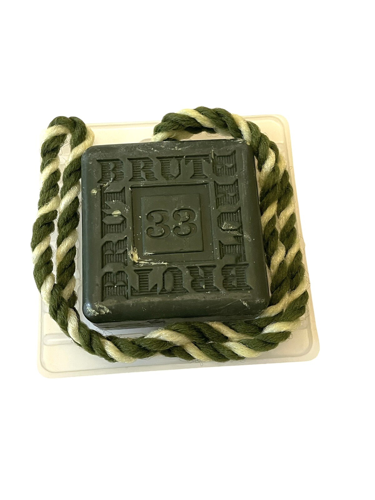 Vintage FABERGE BRUT 33 Soap On A Rope 5 Oz Retro Green Packaging 1980s