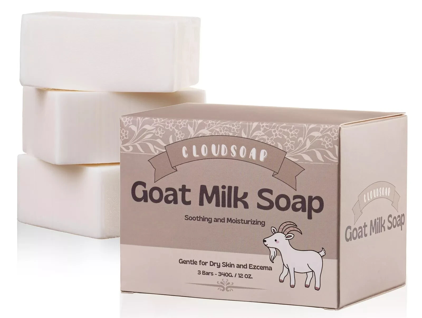 CLOUDSOAP GOAT MILK SOAP BARS [3 BARS]-FOR DRYSKIN,EZCENIA EXP. 1/2027