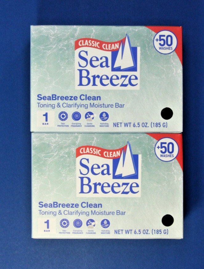 Sea Breeze Classic Clean Toning Clarifying Moisture Bar Soap 6.5oz 2 Pack New