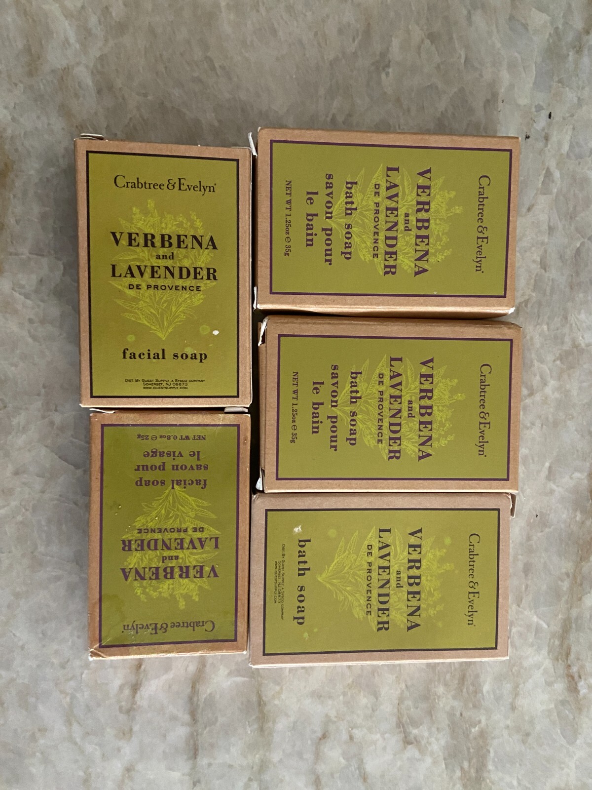 5 Crabtree & Evelyn VERBENA & LAVENDER Bath & Facial Soap Bars 1.25 oz/0.6oz NEW