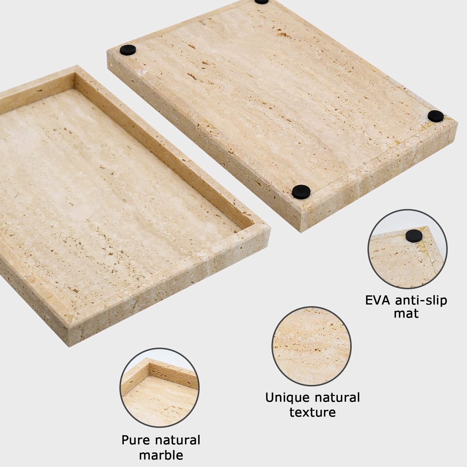 MULWR Travertine Tray Bathroom Vanity Tray Non-Ceramic Non-Resin Marble Perfume