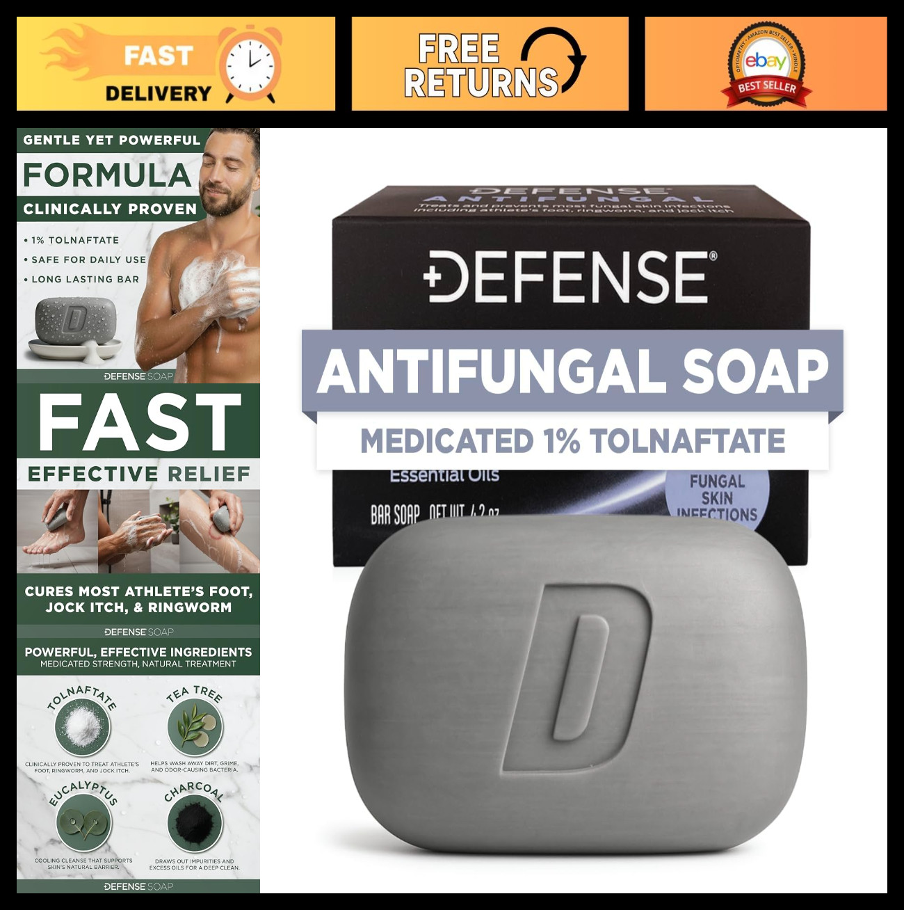 Medicated Antifungal Bar Soap – 1% Tolnaftate & Tea Tree Oil – Jock Itch, Ringwo