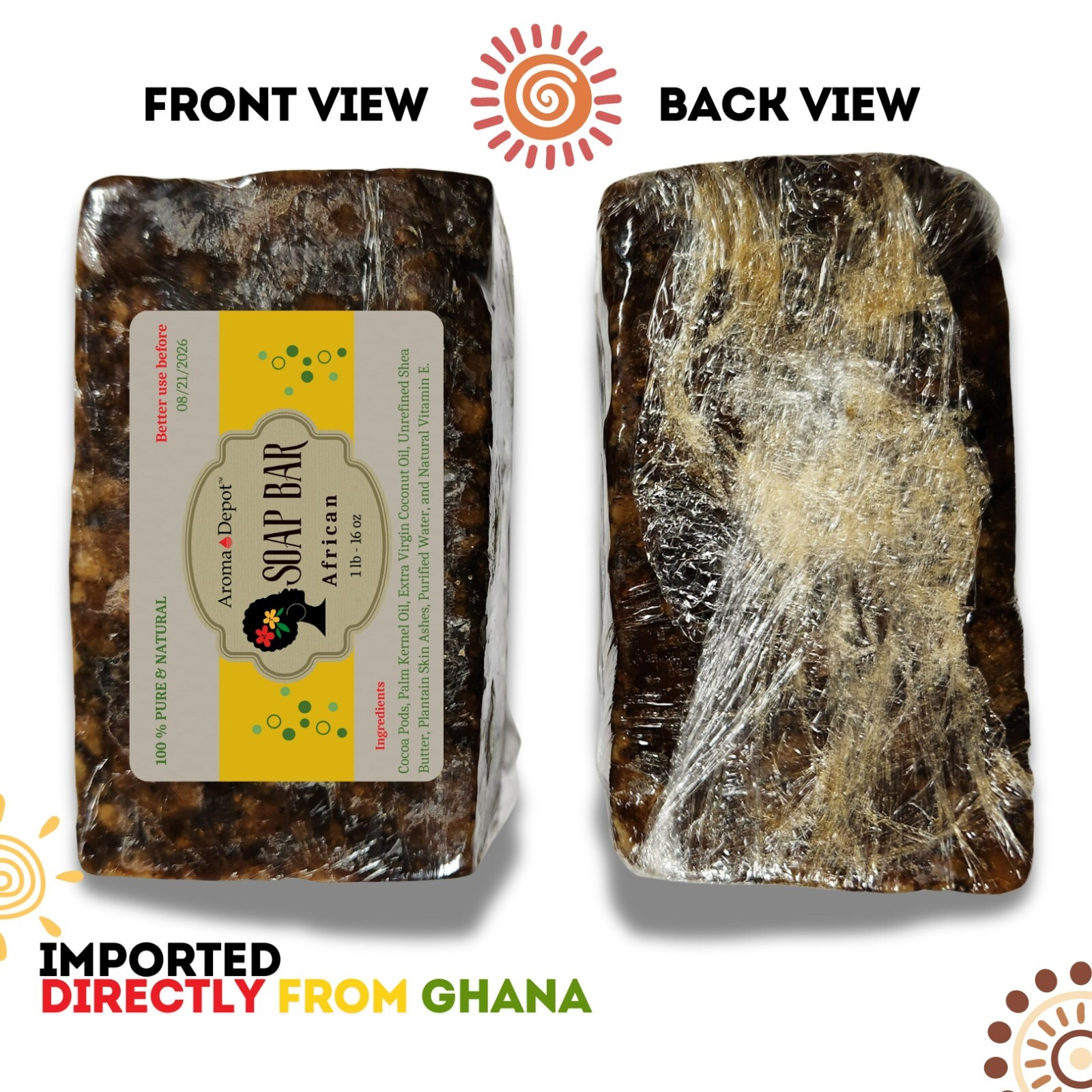 Raw African Black Soap 8oz 100% Pure Organic Unrefined Ghana Face Body Wash Bulk