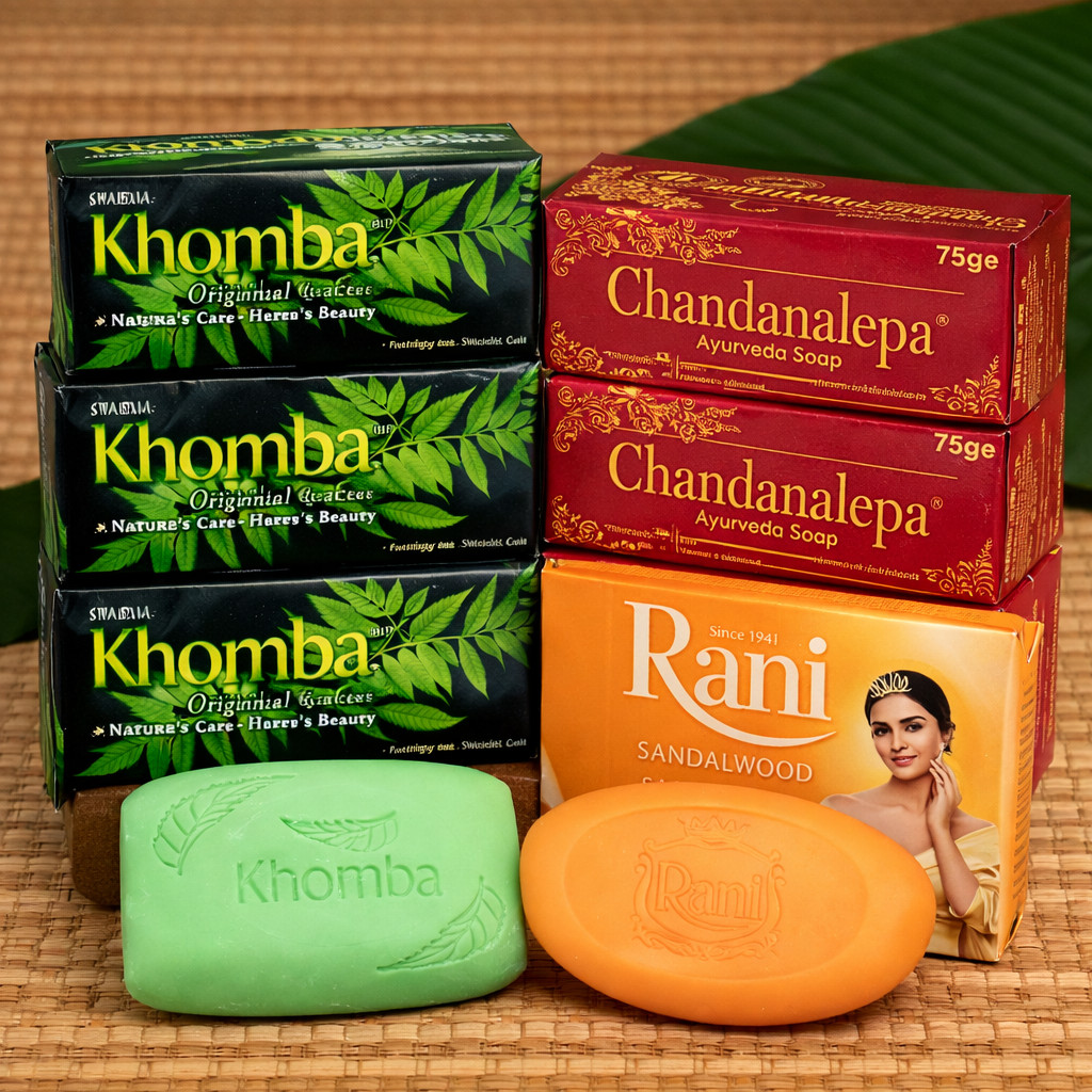 Sri Lankan Herbal Soap Set 4x Khomba Neem 3x Chandanalepa 1x Sandalwood Ayurveda