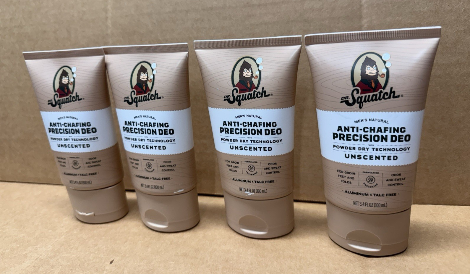 4 Pack: Dr. Squatch Men’s Natural Anti-Chafing Precision Deo 3.4 oz Unscented