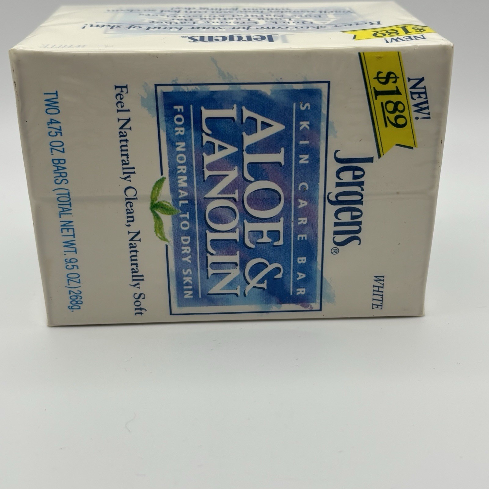 Vtg Jergens Aloe & Lanolin Skin Care Bar Soap 4.75 Oz 2 pack NOS White 1993 90s