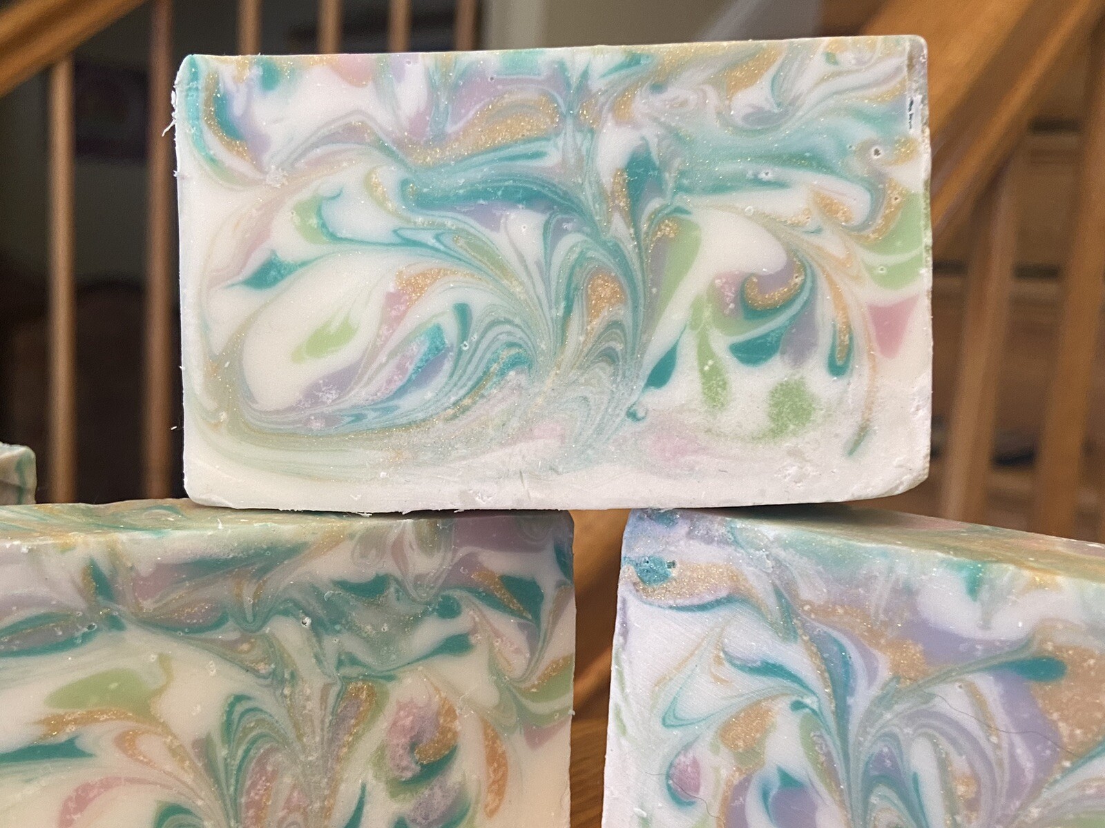 Handcrafted Swirl Soap Bar Green, Aqua, Purple, Yellow