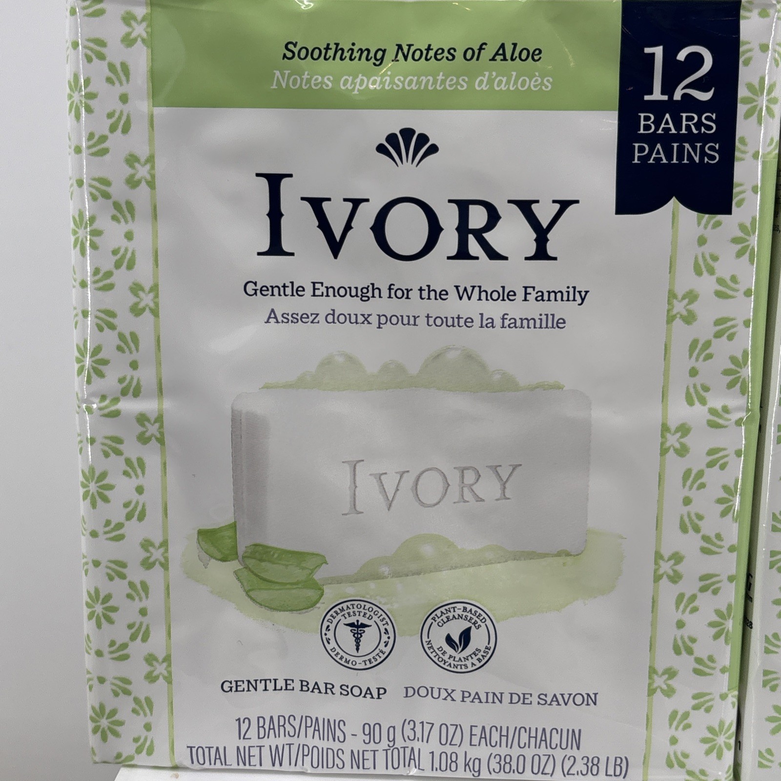 Ivory Gentle Bar Soap Aloe Dermatologist-Tested Plant-Based 48 Bars 3.17 oz Each