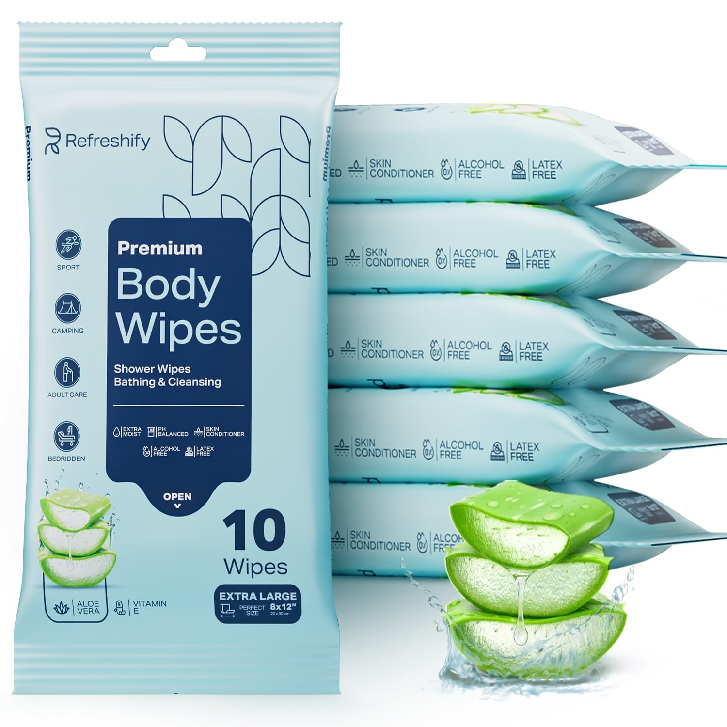 60 XL Shower Wipes – Body Wipes for Adults Bathing No Rinse – 6 Packs of 10