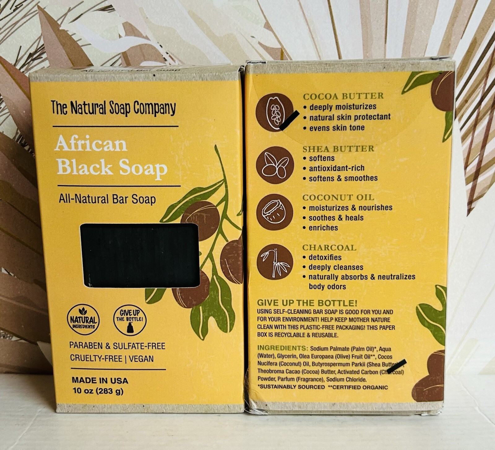 2-Pack African Black Soap with Coconut Oil, Shea Butter & Charcoal 10 oz Each