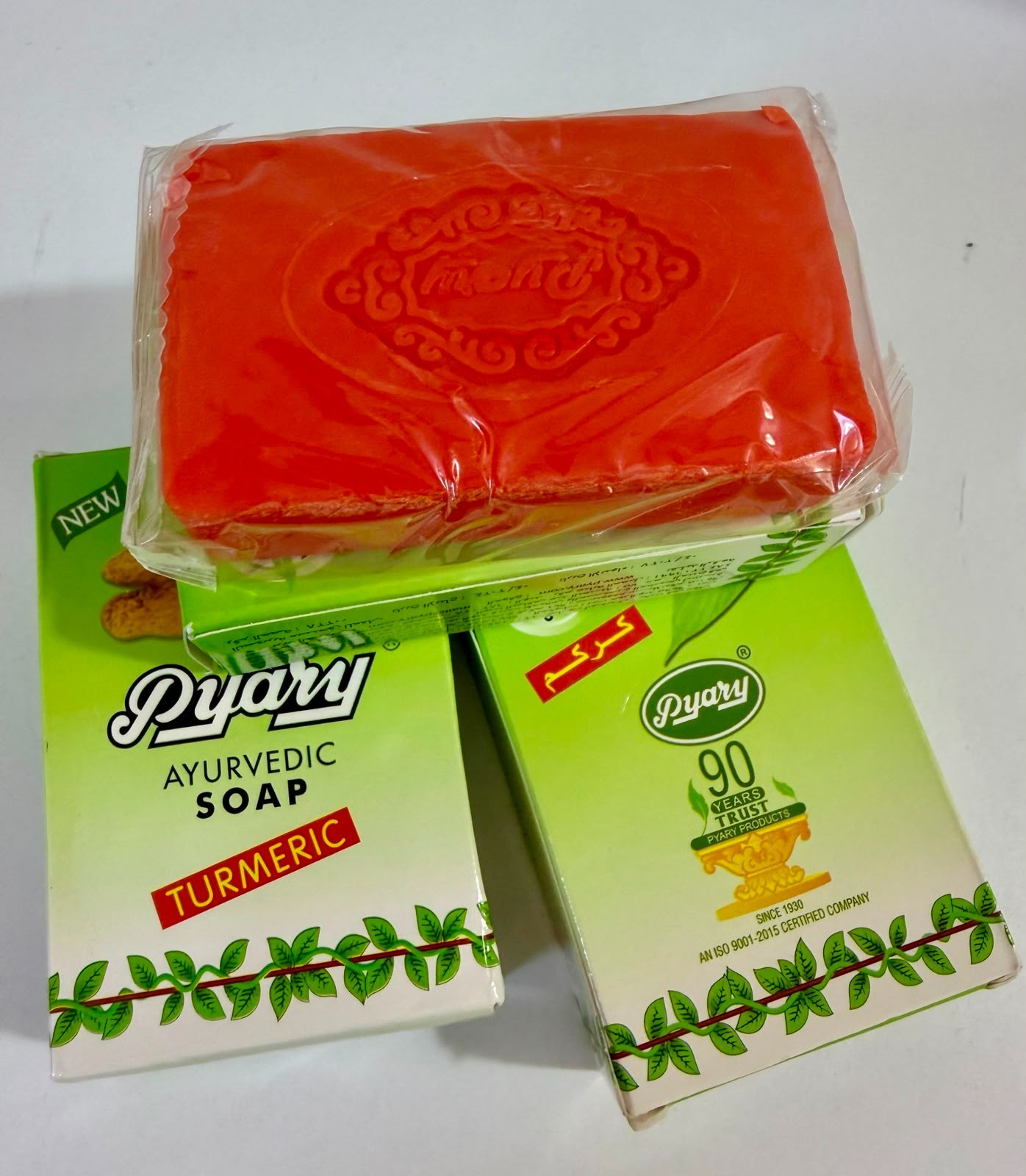 3 pcs Pyary ayurvedic turmeric soap 75 gms natural vegetable source صابون الكركم