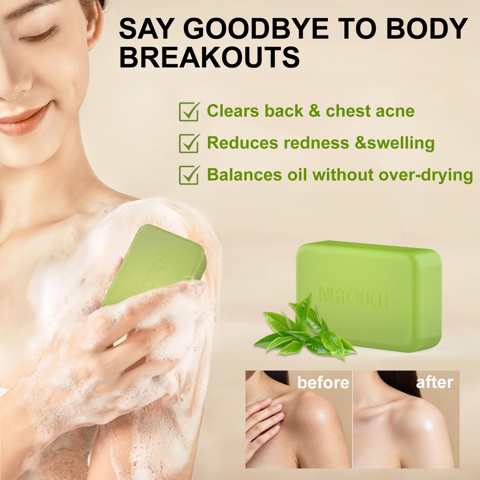 Natouch Medicated Soap Bar, Tea Tree Bar Soap for Face & Body Acne, Athlete’s…