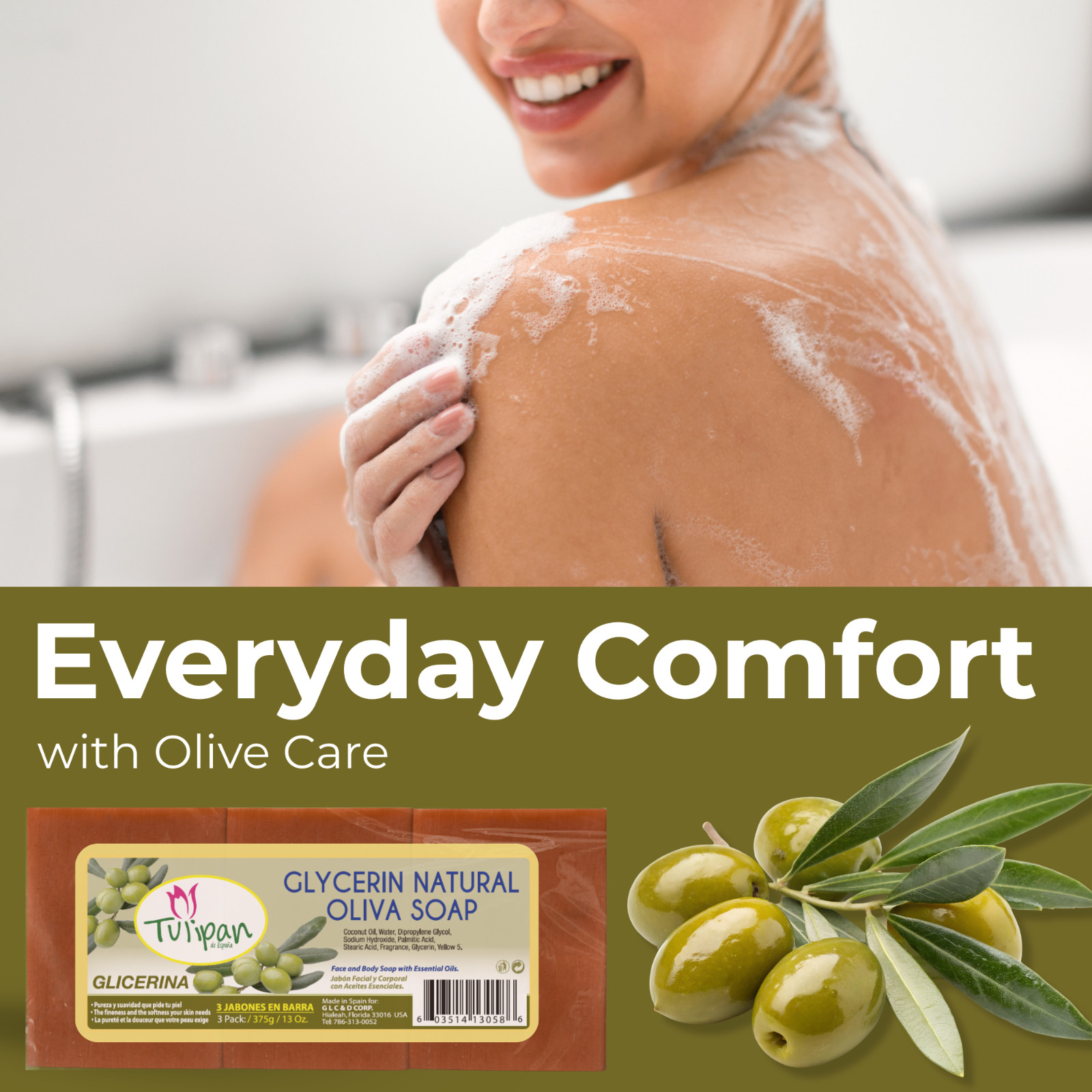 Tulipan de España Olive Glycerin Soap with Essential Oils, (9 Bars) 39 oz