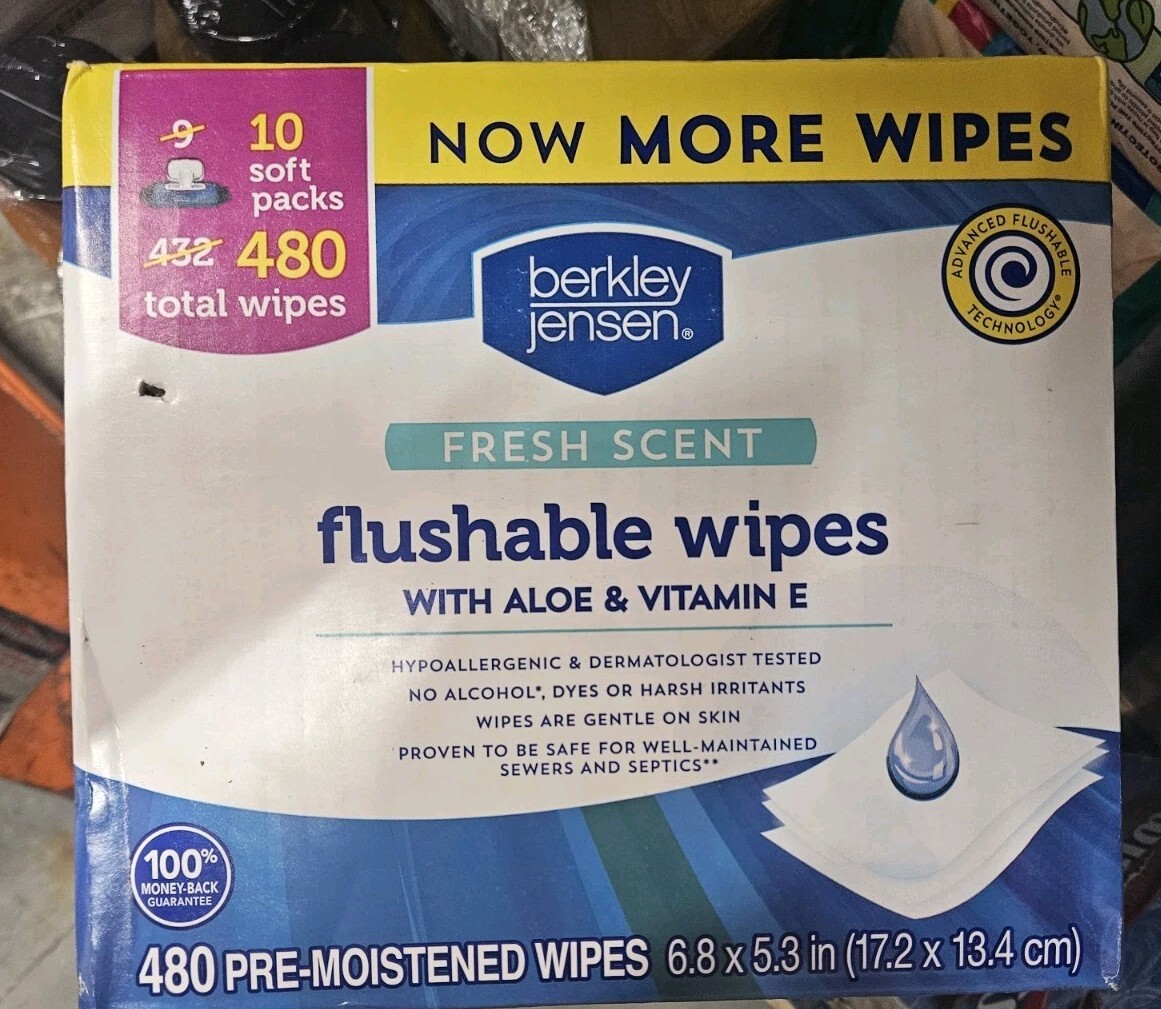 Berkley Jensen Flushable Wipes, Fresh Scent with Aloe and Vitamin E 480 Count