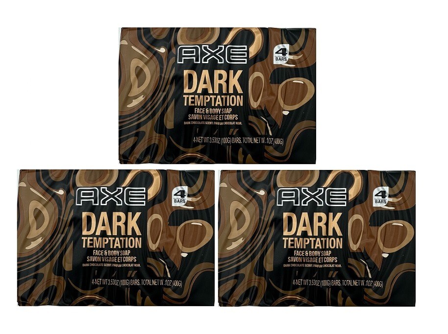 (LOT 3) AXE DARK TEMPTATION FACE & BODY SOAP 4 BARS/Pk 3.5Oz= 12 Bars Total