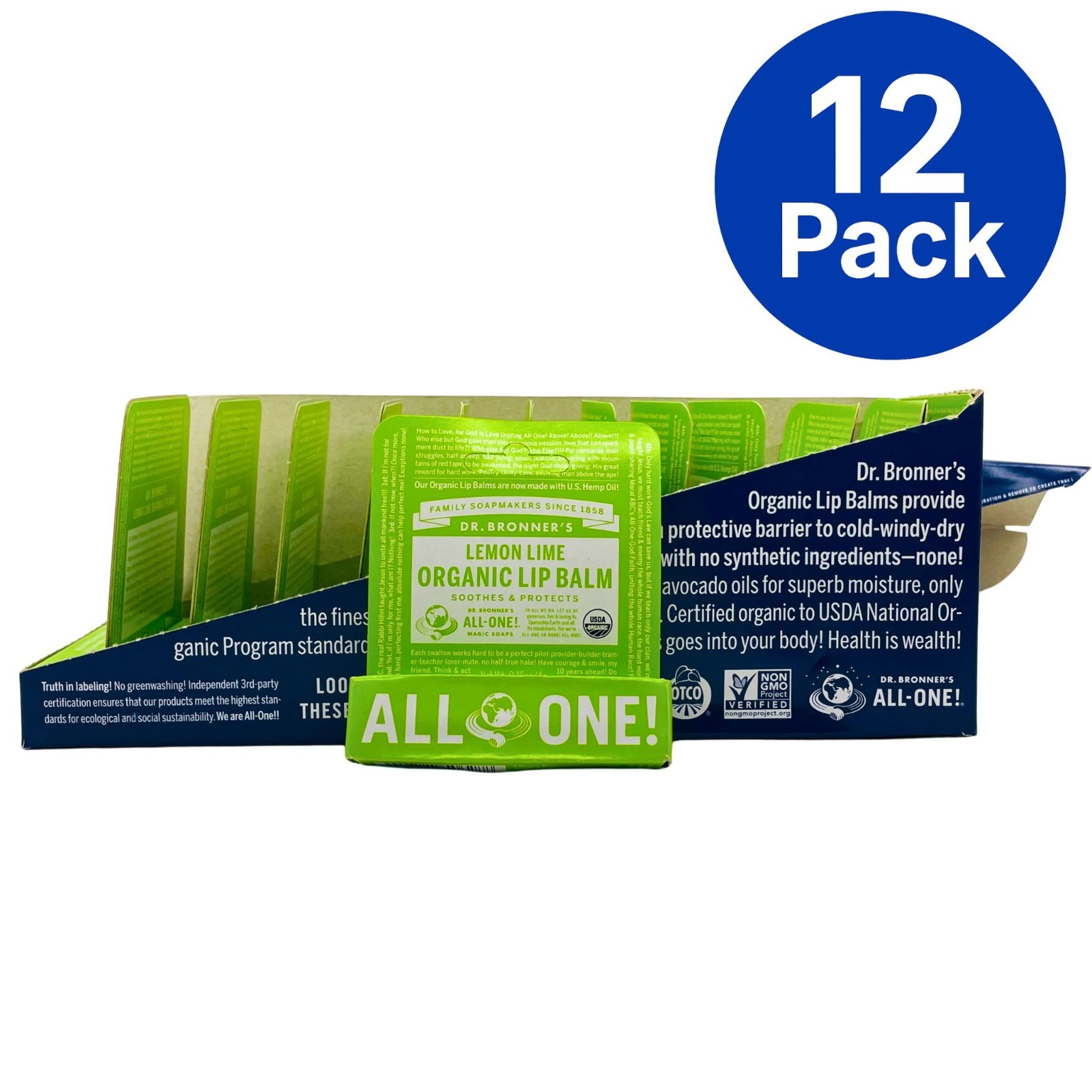 Dr. Bronner’s Organic Lemon Lime Lip Balm 0.15oz (12 Pack)