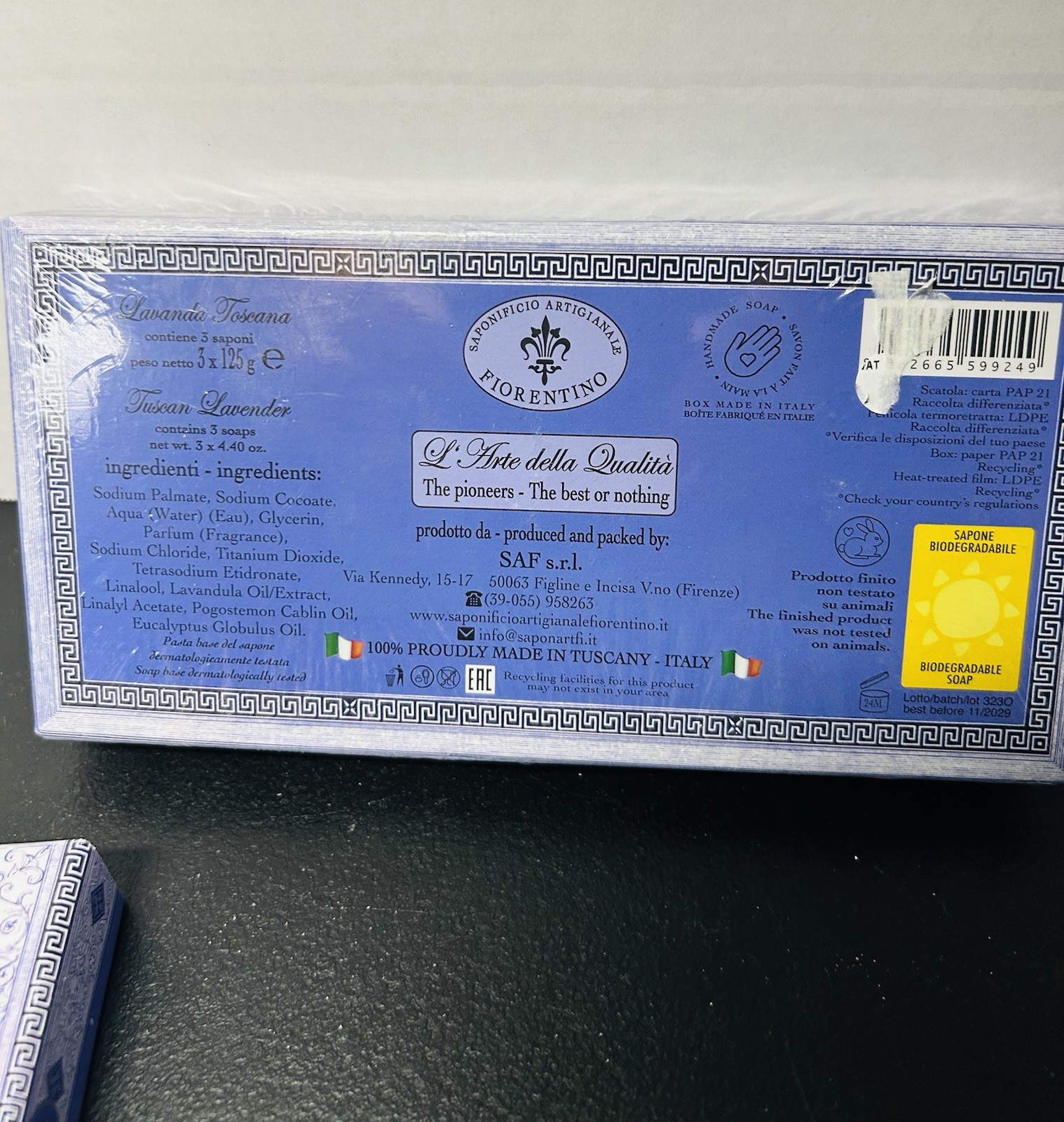 Saponificio Artigianale Fiorentino Tuscan Lavender 3 x 4.40oz Soap Bars