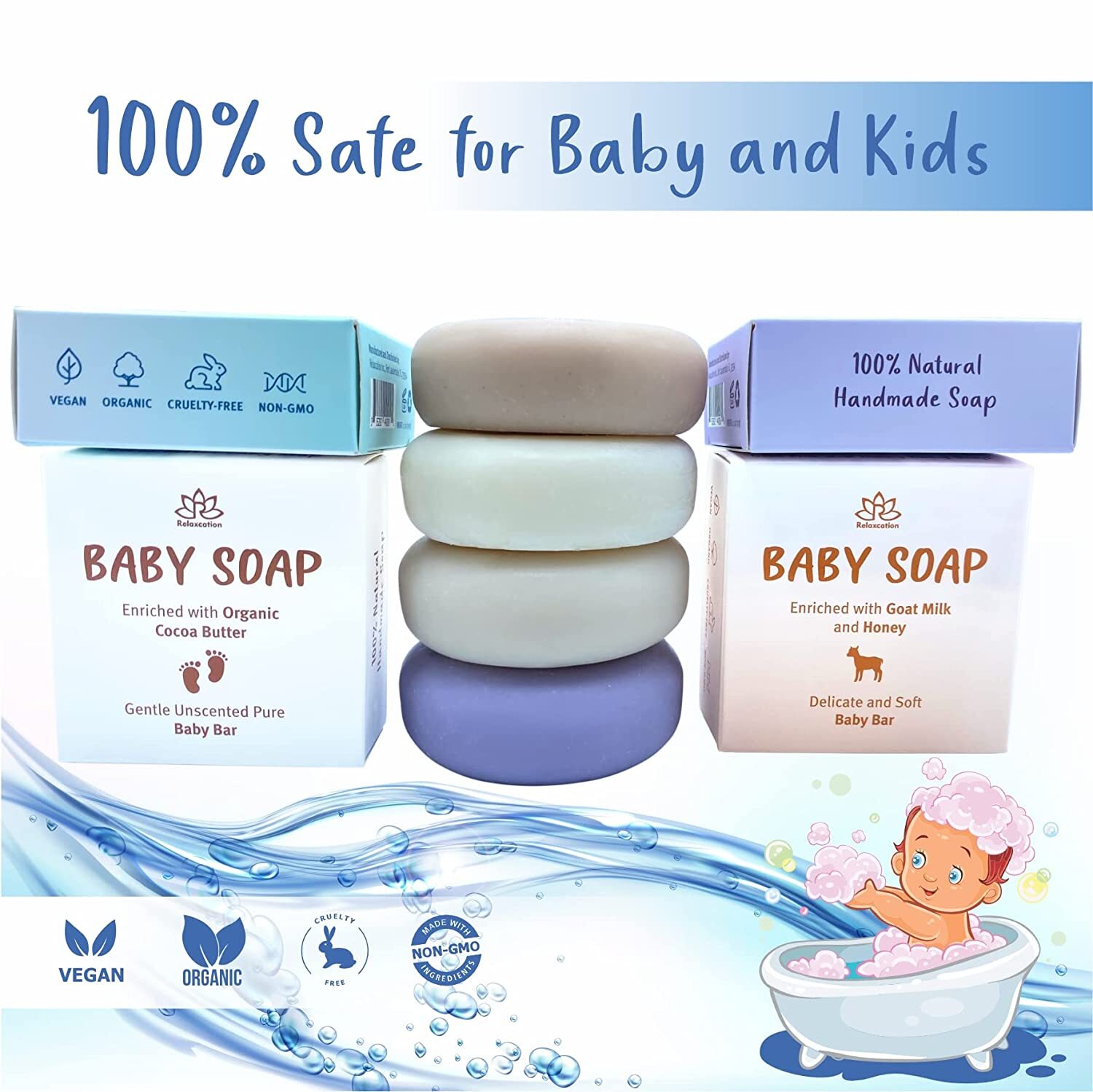 Set of 4 Organic Baby Soap Bars – All-Natural Cold Process Soap – Handmade in US