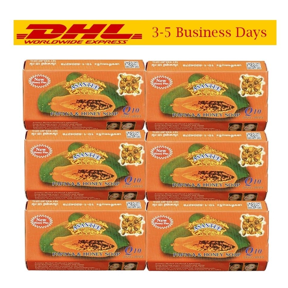 Asantee Soap Papaya Honey Skin 125g Herbal Thai Whitening Q10 And AHA Lighten x6