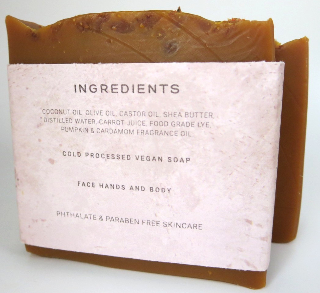 HANDMADE PUMPKIN & CARDAMOM SCENTED SOAP COLD PROCESSED NON-TOXIC VEGAN 4oz