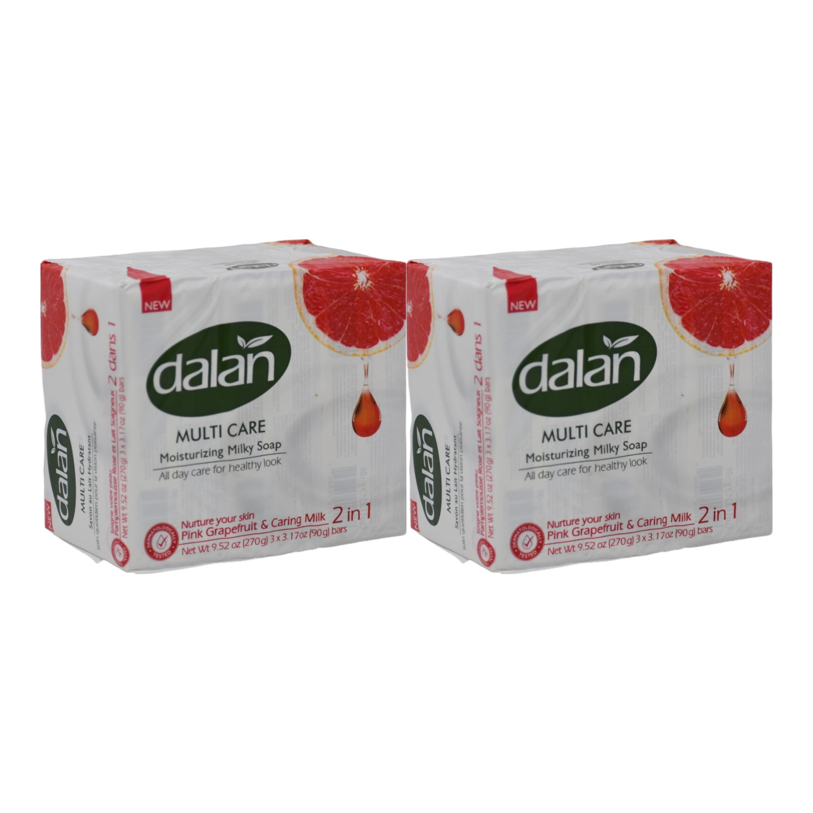 Dalan Multicare Soap Pink Grapefruit & Caring Milk, 6 Bars x 3.17oz Each