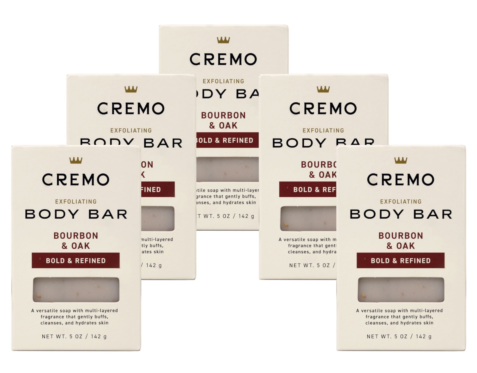 Cremo Exfoliating Body Bar Men Bourbon and Oak 5 oz 5 Pack