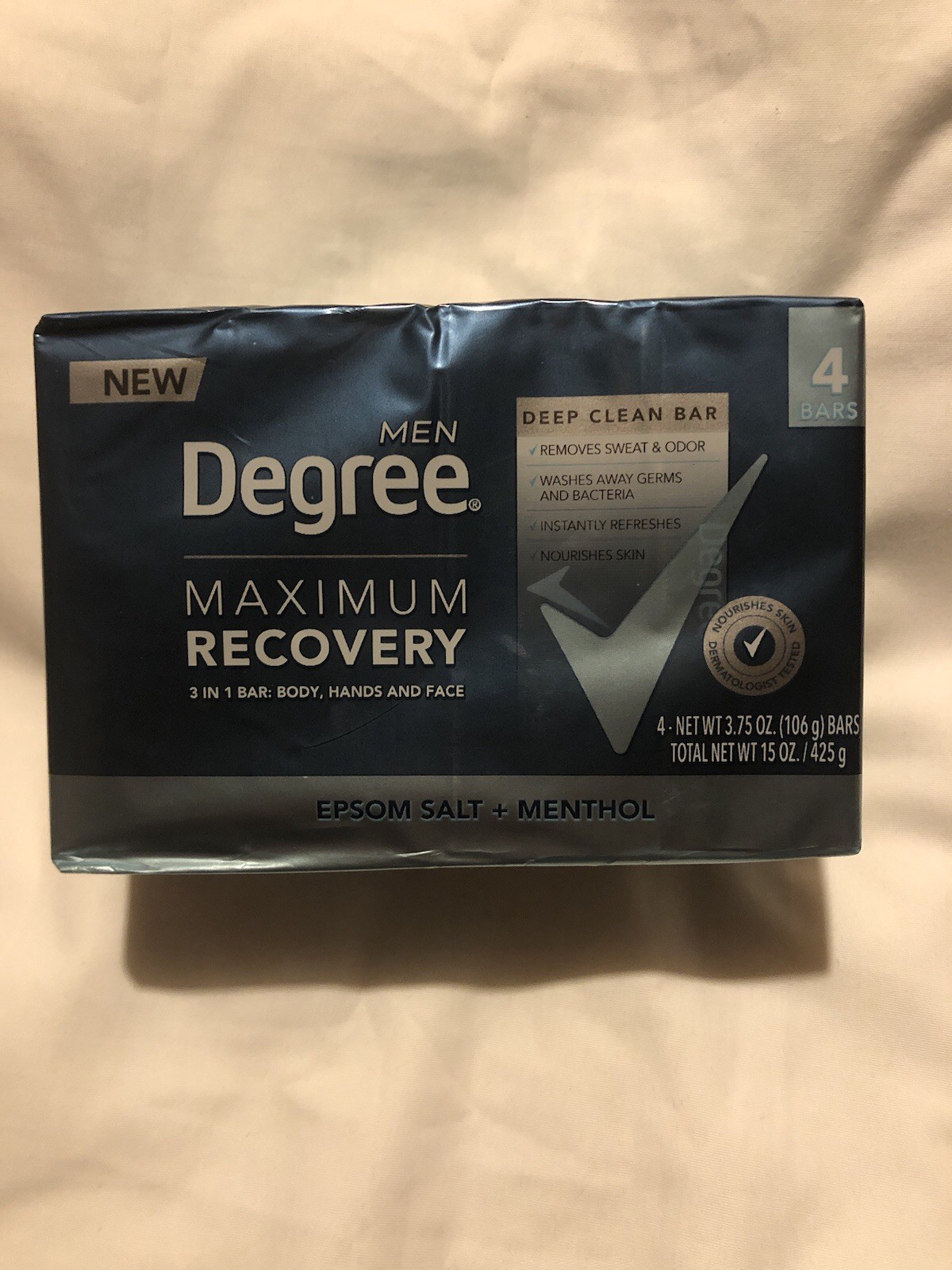 Degree Maximum Recovery Mens Bar Soap Face Body Epsom Salt & Menthol (4 Pack)