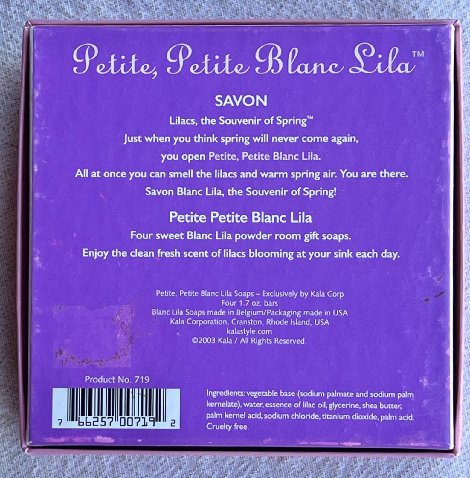 Petite Petite Blanc Lila Lilac Scented Soap Set Of Four 1.7 Oz Bars Gift Boxed
