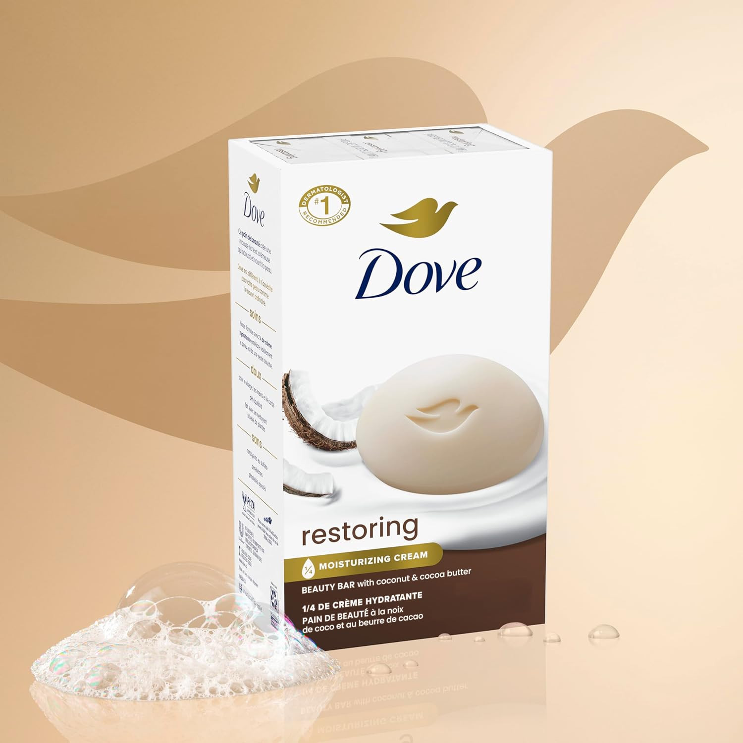 Dove Beauty Soap Restoring Coconut & Cocoa Butter 6 Count Restored Skin 3.75 Oz