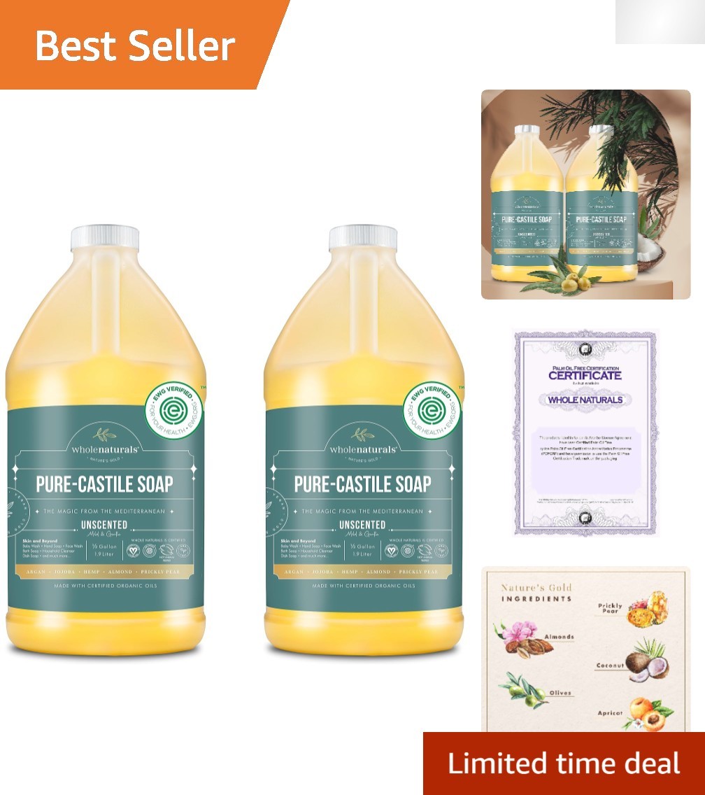 EWG Verified Castile Soap Liquid – Unscented, Certified Organic 1 Gallon Duo