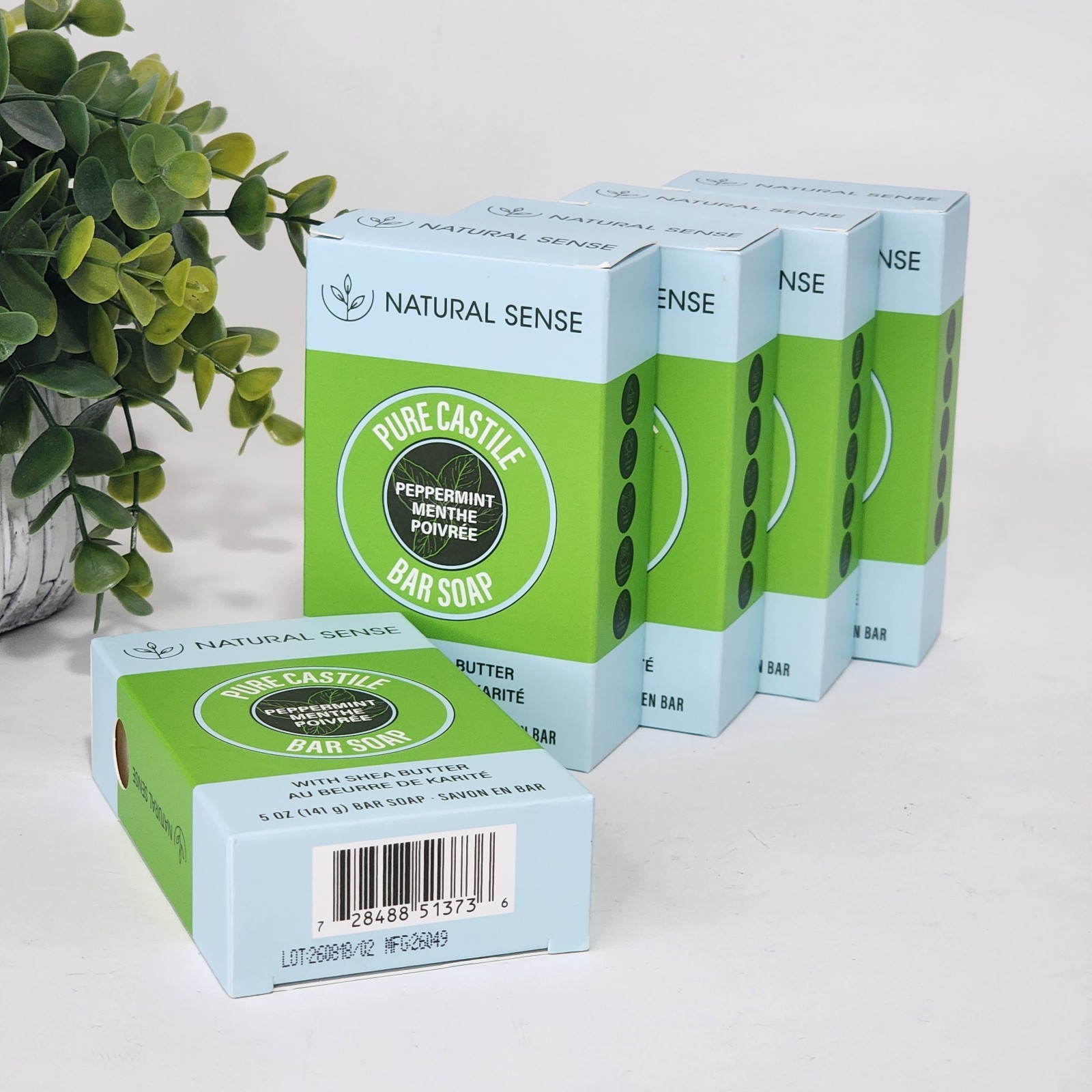 Natural Sense Pure Castile Peppermint Bar Soap Plant Based 5 oz (141g) ~ 5 Pack