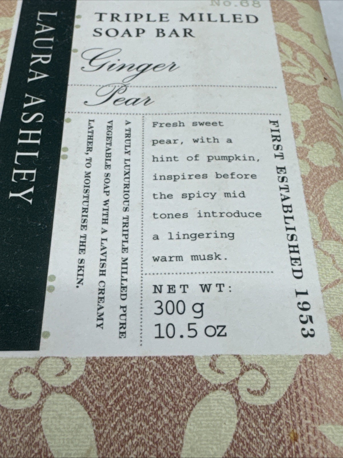 Laura Ashley Triple Milled Pure Vegetable Soap Bar GINGER PEAR 10.5oz Portugal