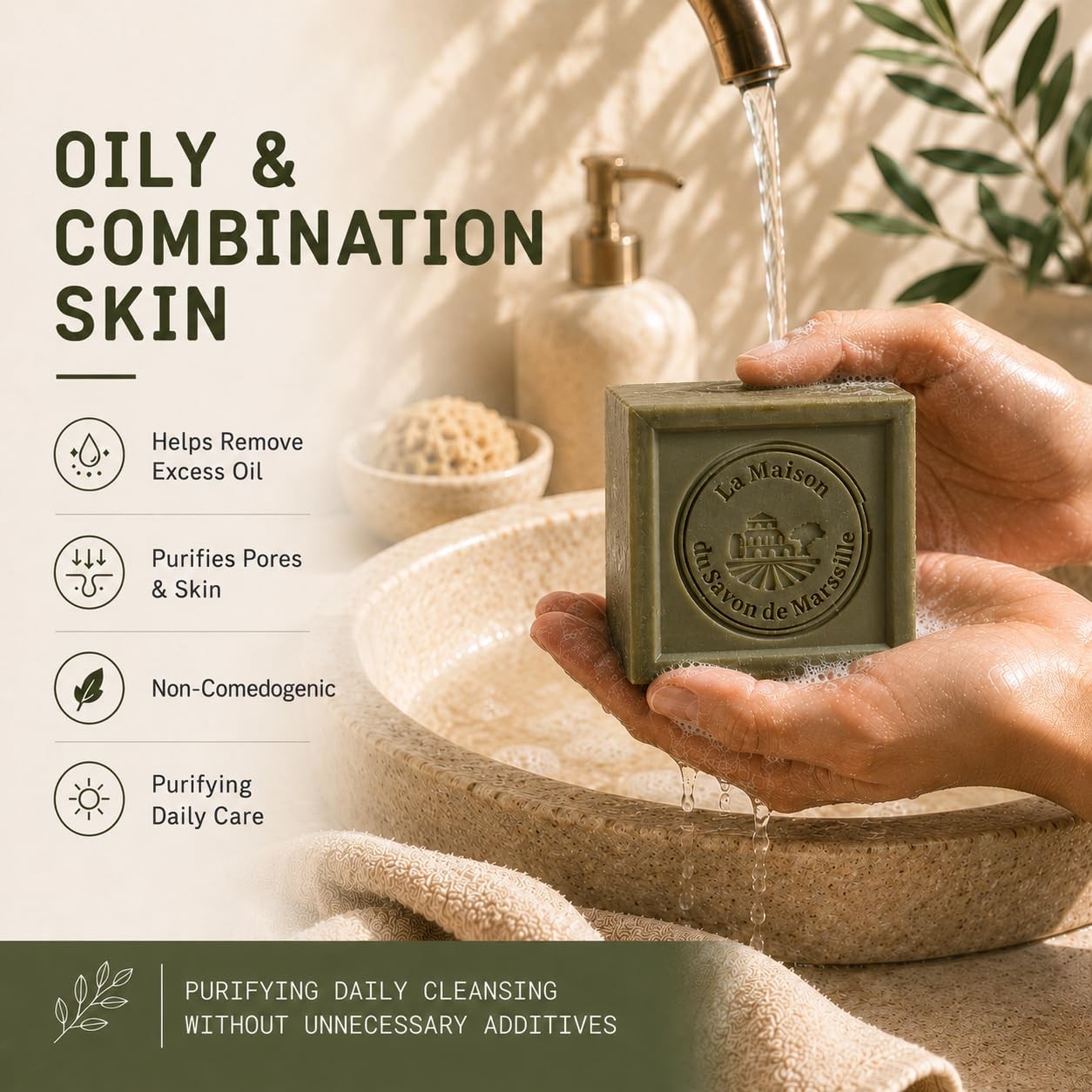 La Maison du Savon Olive Oil Soap Bar, Savon de Marseille Soap, 3 x 3.5 oz