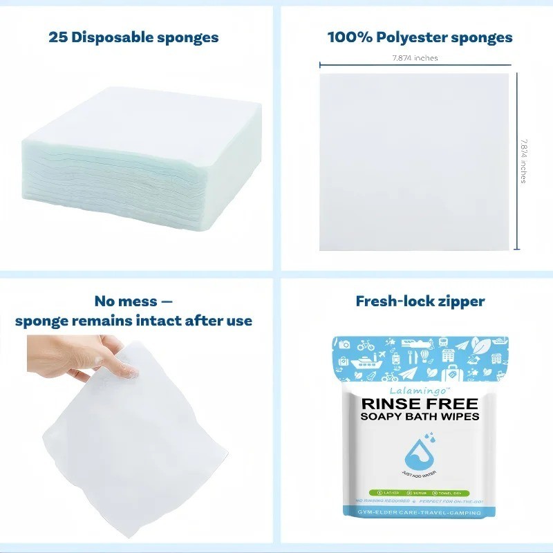 Disposable No Rinse Bathing Wipes – 25 Pack – All-in-1 Single Use Shower Wipes**