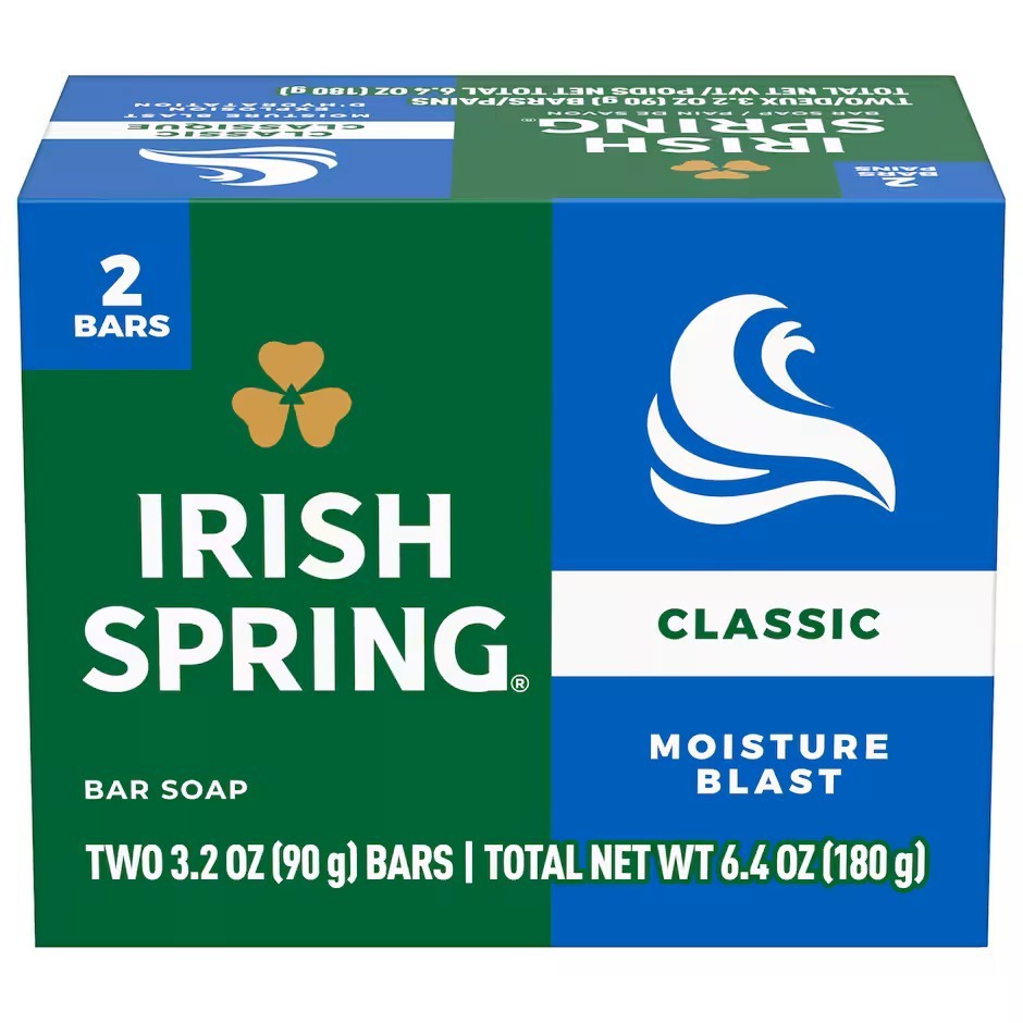 Irish Spring Classic Moisture Blast Bar Soap 6 Bars (3 Packs of 2) 3.2 oz Bars