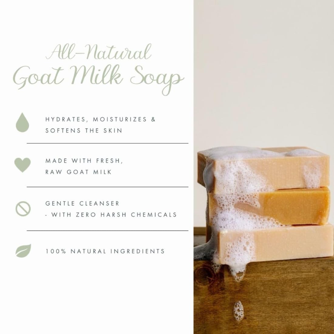4 x 4.5 oz Handmade Unscented Goat Milk Soap Bars for Dry & Sensitive Skin
