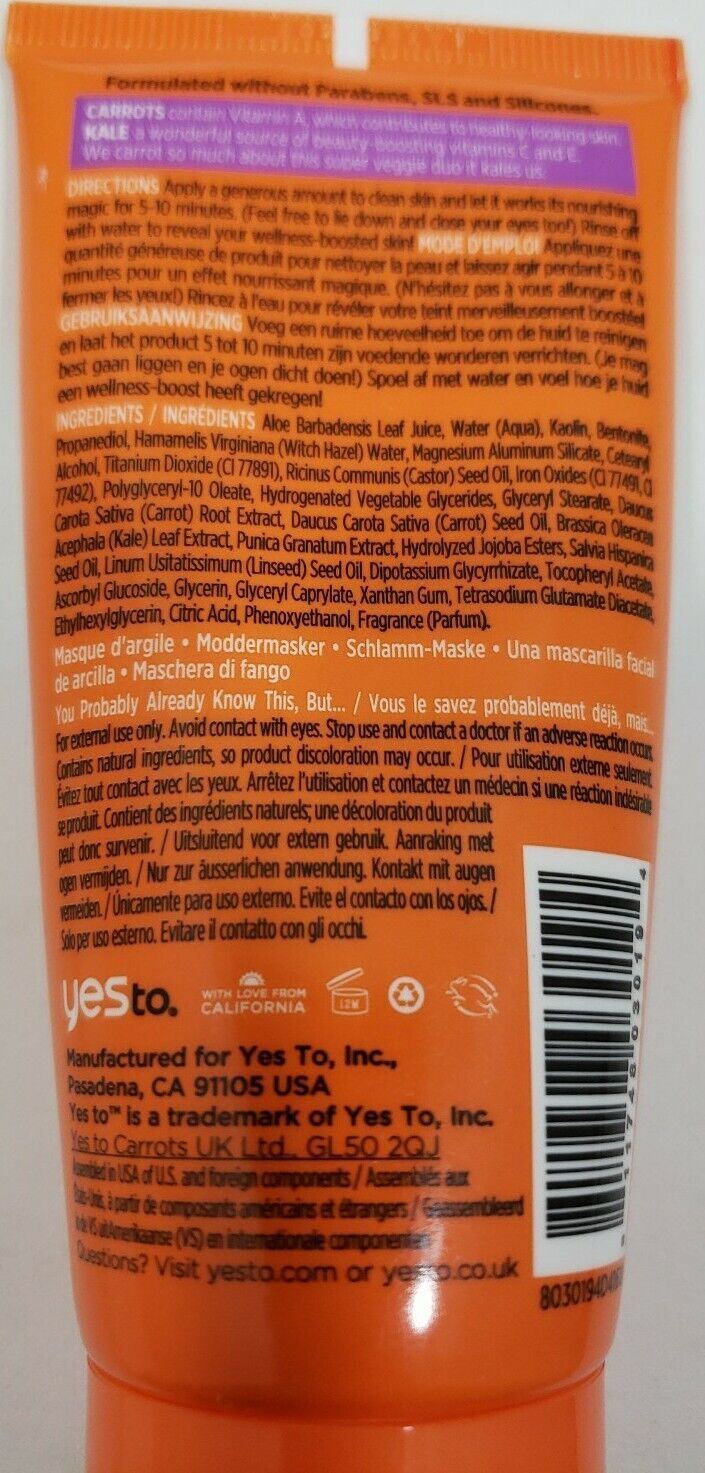YES TO Carrots/ Kale Mud mask K /FOR DEPLETED SKIN / 2 fl. oz. ~Lot of 4~