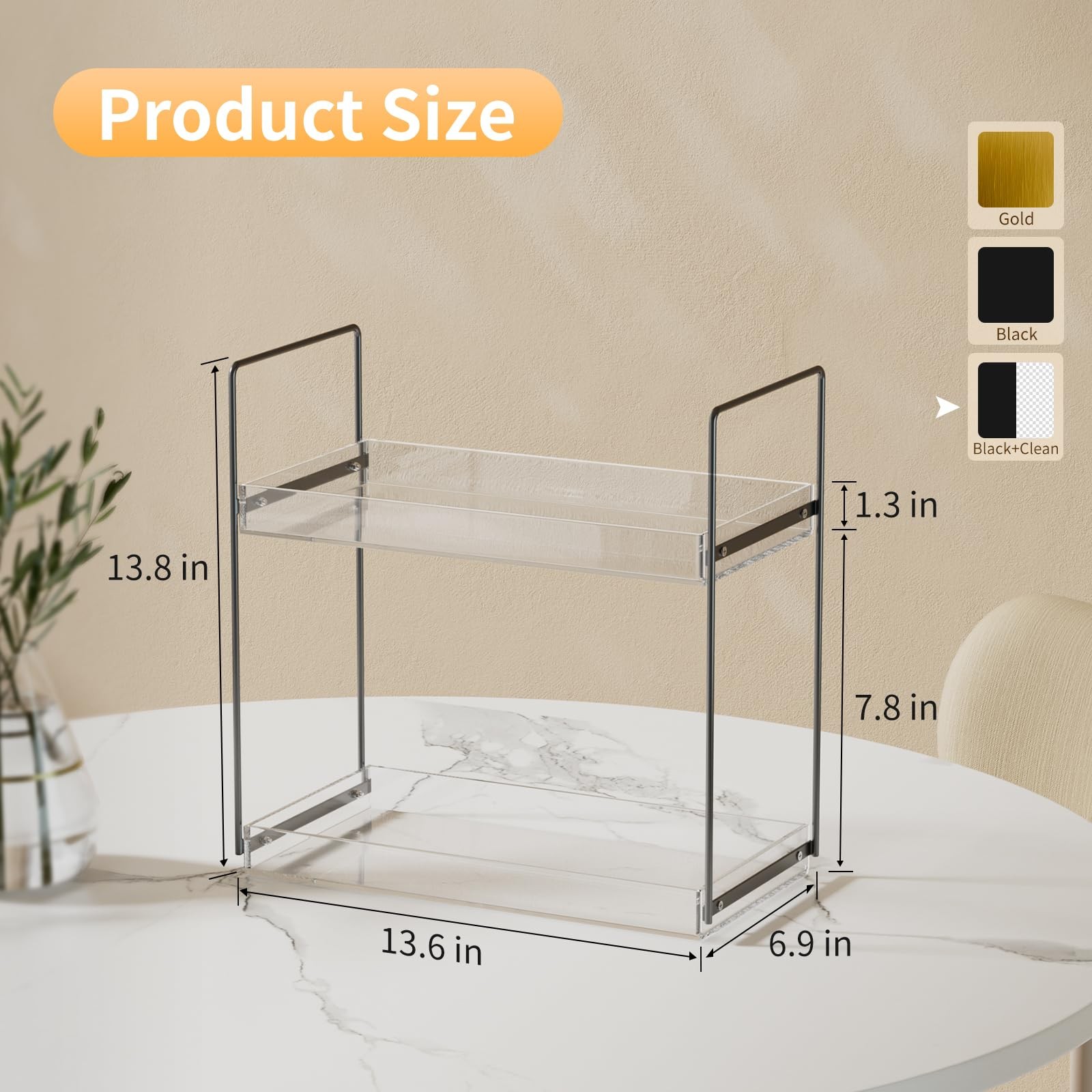 2 Tier Acrylic Bathroom Countertop Organizer Tray – Vanity, Skincare Storage