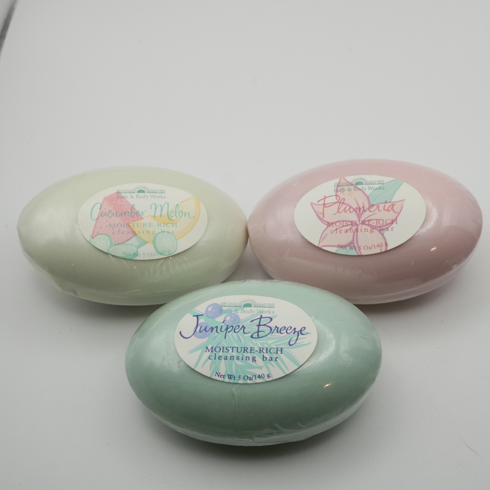 Bath & Body Works Plumeria Moisture Rich Bar Soap Juniper Cucumber Lot of 3 NOS