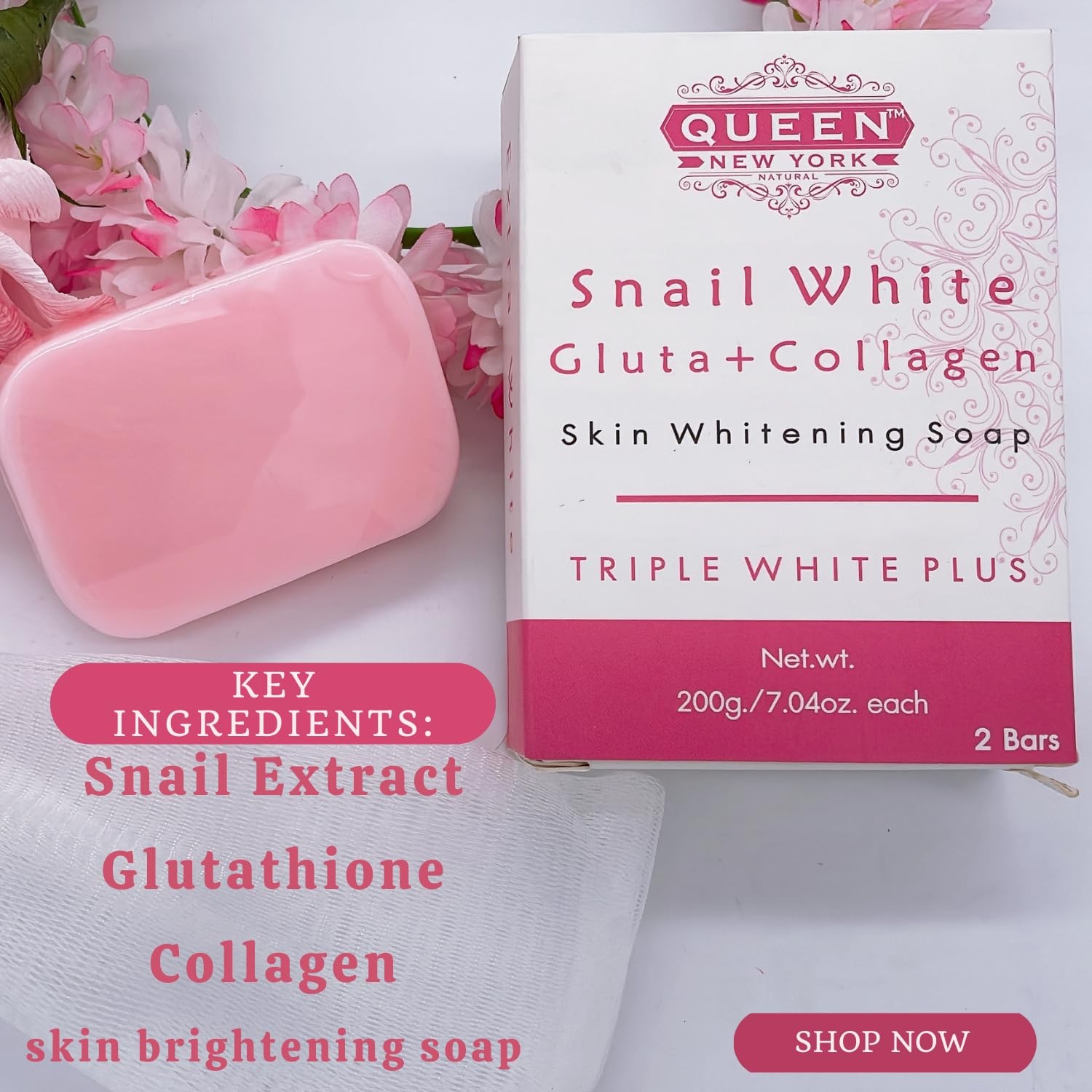 QUEEN SNAIL SECRET | Whip Soap Glutathione Collagen Skin Brightening Soap-Glo…