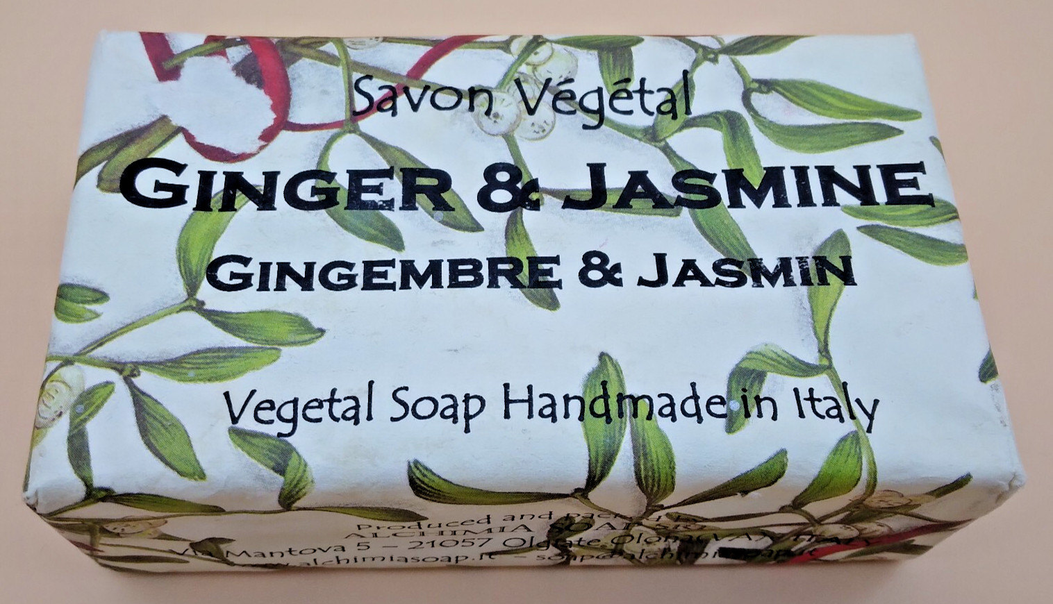 Savone Vegetale Ginger & Jasmine Soap Bar 10.6 oz Vegetal Soap Handmade in Italy
