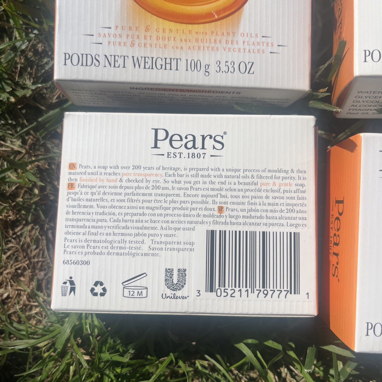 4 NEW PEARS TRANSPARENT GLYCERIN BAR SOAP 3.53 OZ EACH ORANGE COLOR
