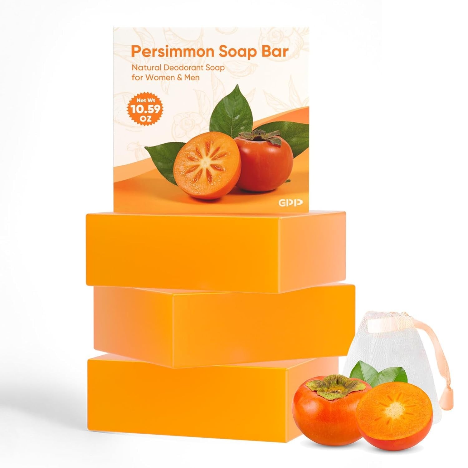 Persimmon Soap Bar for Body Odor Control – 3 PCS Natural Body Wash Soap for f…