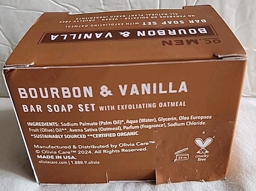 OC Men Bar Soap – 3 Bars 5oz Each – Bourbon & Vanilla – With Exfoliating Oatmeal