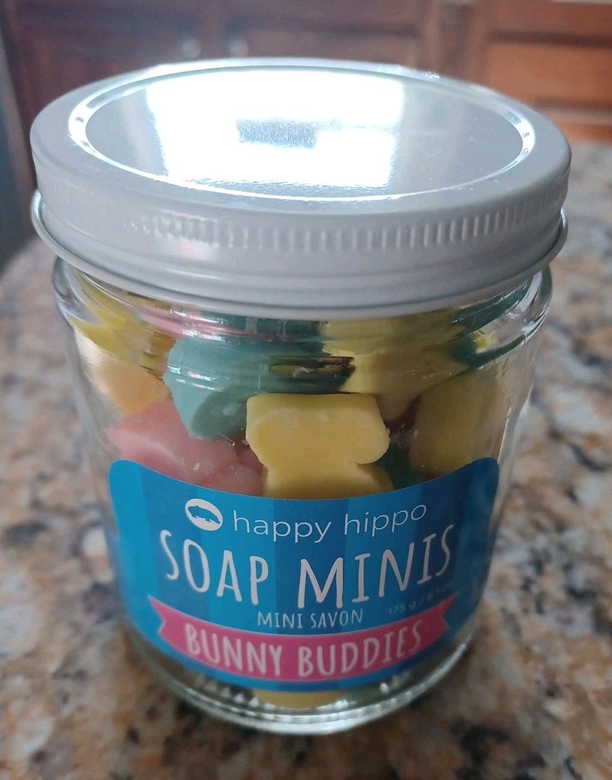 New Happy Hippo Pastel Soap Minis Bunny Buddies Glass Jar Mini Savon Scented