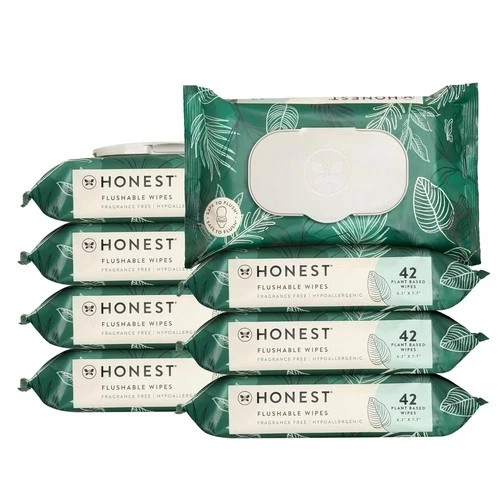 The Honest Company Flushable Wipes for 42 Count (Pack of 8), Tropical Leaves
