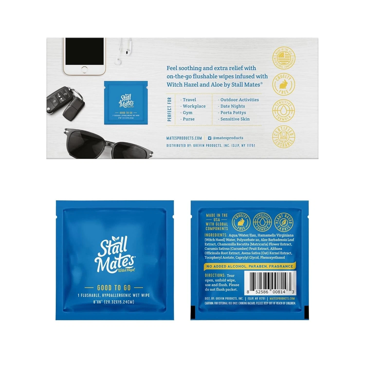 Stall Mates Wipes Witch Hazel: Flushable | 30 Count (Pack of 1)