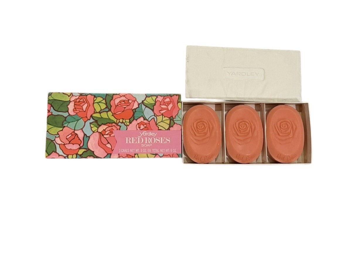 VINTAGE YARDLEY Red roses Soap Bars Set of 3 New in Package