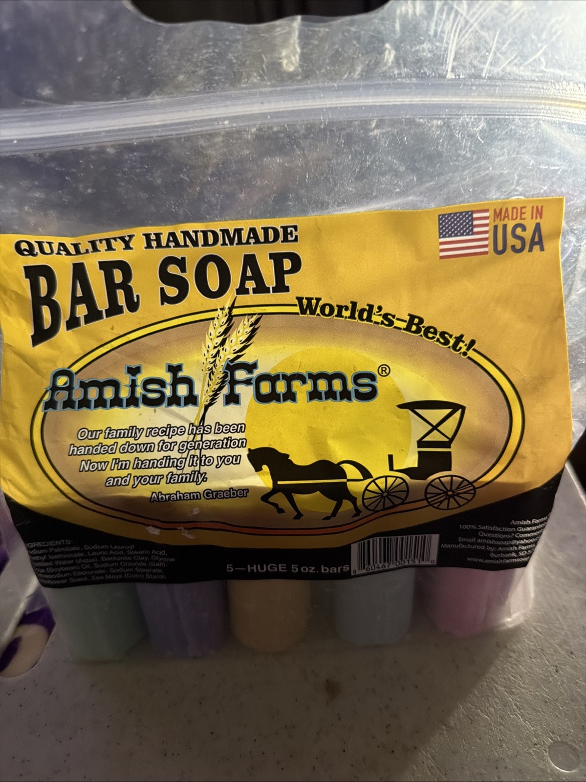Amish Soap Body Wash Amish in USA Handmade Large Bars Abraham Graeber 5 pack